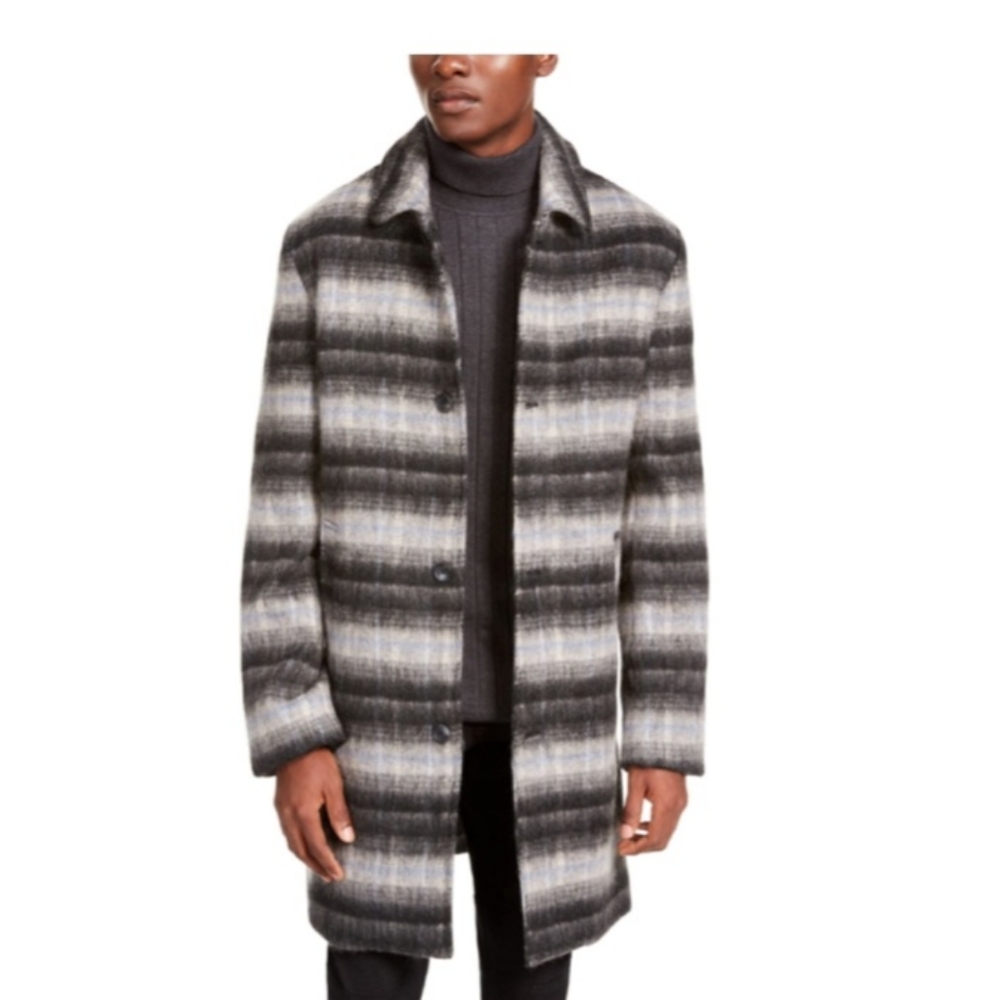 I.N.C Men's Striped Gray Coat